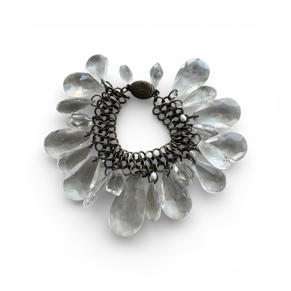 Clear Lucite Cha Cha Dangle Bracelet Chunky Link Magnetic Clasp Faceted Teardrop